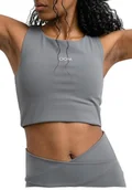 Biustonosze - Drop of Mindfulness Gemma Biustonosz sportowy bezszwowy Salte szary matowy damski wygodny biustonosz sportowy dla kobiet sportowy top materiał funkcyjny szary biustonosz fitness, XS-XL - miniaturka - grafika 1