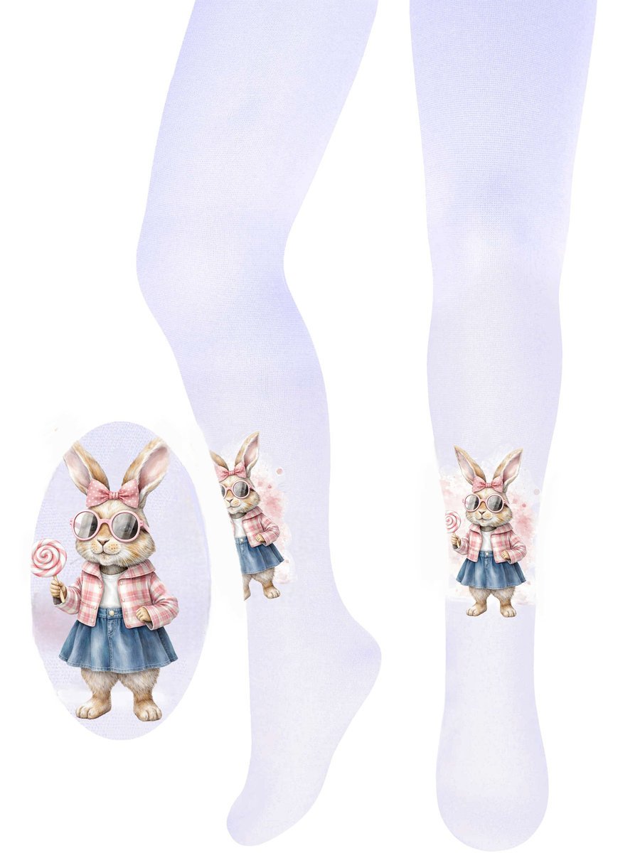 Dziewczęce rajstopki Królik z lizakiem białe Milusie r.152/158