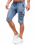 Spodenki męskie - Niebieskie krótkie spodenki jeansowe bojówki męskie Denley HY820 - miniaturka - grafika 1