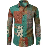 Koszule męskie - Męska Koszula Lniana w Kratę Elegancka Stylowa Zielona Slim Fit XXL - miniaturka - grafika 1