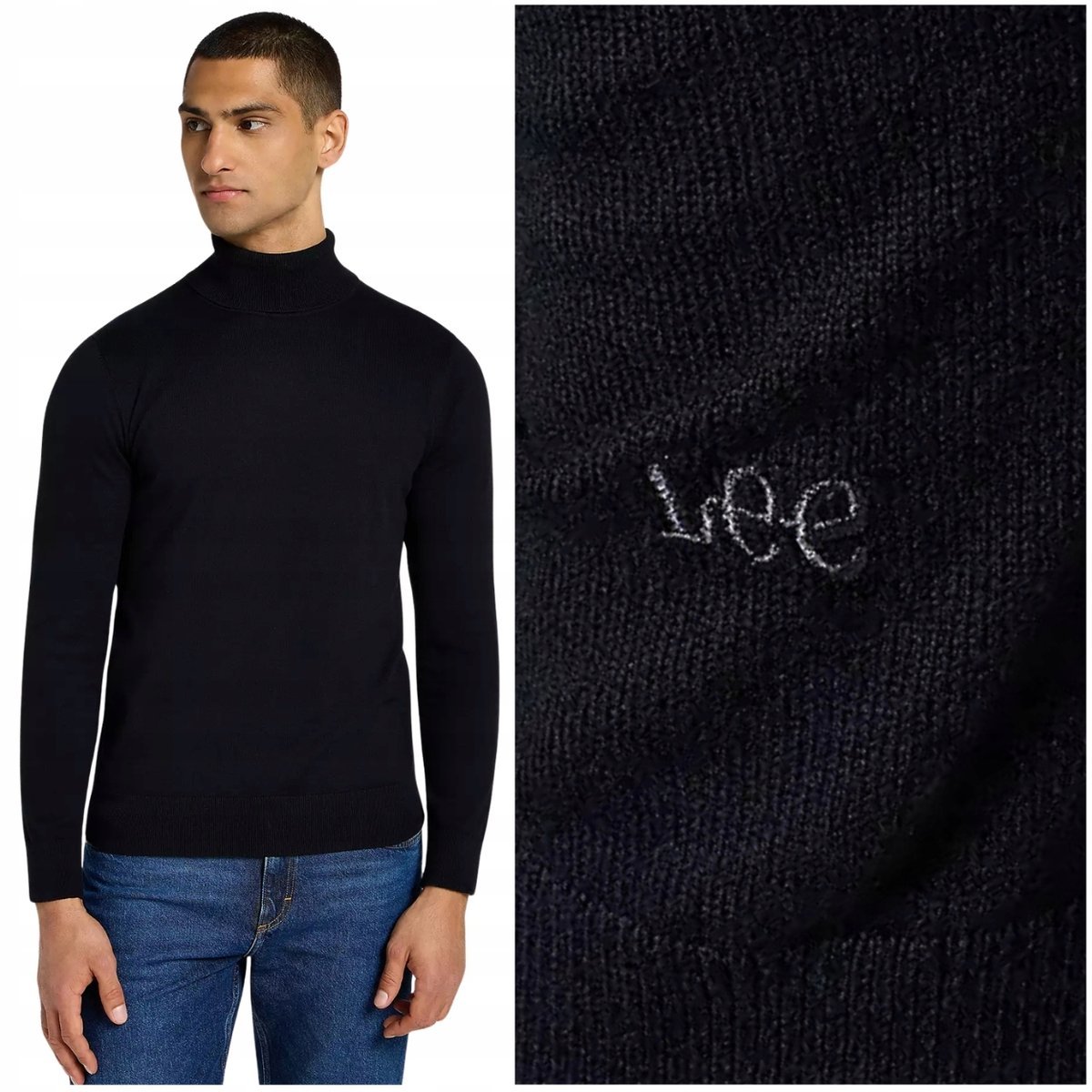 Lee Turtle Neck Black elastyczny bawełniany cienki golf męski XXL