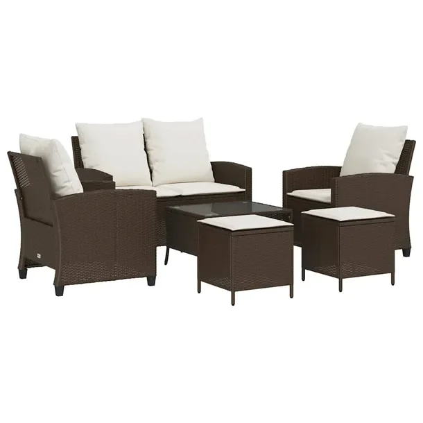 Zestaw Wypoczynkowy z Rattanu PE, Brązowy, Sofa 116x72x79 cm, Fotele, Stol