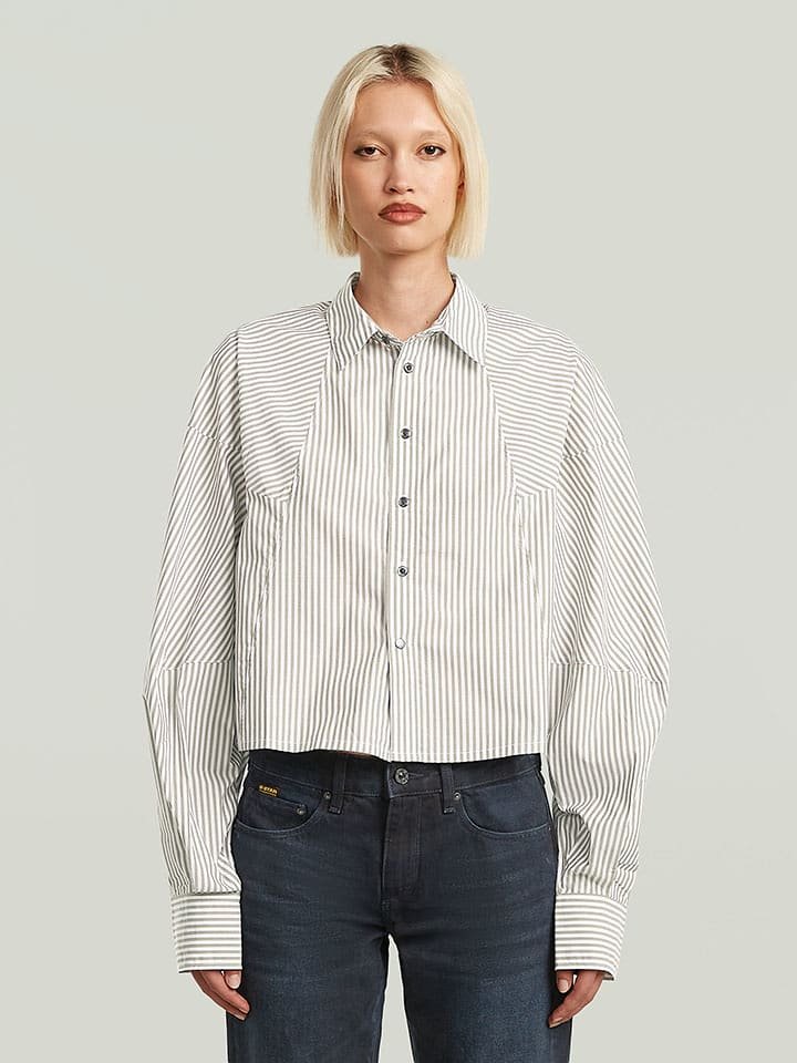 G-Star Koszula - Loose fit - w kolorze biało-oliwkowym