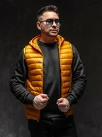 Kamizelki męskie - Camelowa pikowana kamizelka męska z kapturem Denley LY36A1 - miniaturka - grafika 1