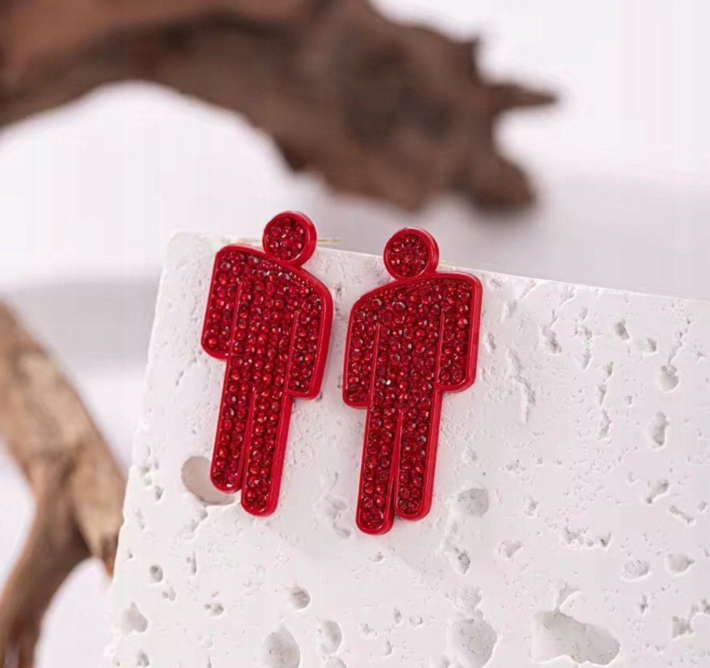 Kolczyki Billie Eilish z Diamencikami Kryształkami Czerwone Muzyka Prezent