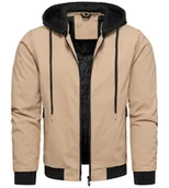 Kurtki męskie - Kurtka męska bomberka przejściowa beżowa z odczepianym kapturem Recea - miniaturka - grafika 1