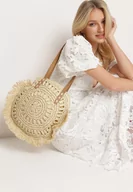 Torebki damskie - Jasnobeżowa Letnia Torebka w Stylu Boho Okrągła z Plecionki Sonatina - miniaturka - grafika 1