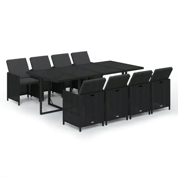Zestaw mebli ogrodowych czarny, stół 219x107x74 cm, krzesła 52x56x85 cm