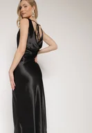 Sukienki - Czarna Koktajlowa Sukienka Satynowa z Wiskozy z Bawełną Delinavia - miniaturka - grafika 1