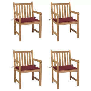 vidaXL Lumarko Krzesła ogrodowe, 4 szt., czerwone poduszki, drewno tekowe! 3073013 - Fotele i krzesła ogrodowe - miniaturka - grafika 1