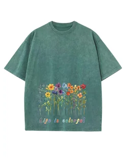 Damska koszulka oversize efekt sprania Kolorowe Kwiaty Wiosna Zielona XL - Koszulki i topy damskie Damska koszulka oversize efekt sprania Kolorowe Kwiaty Wiosna Zielona XL - Koszulki i topy damskie - miniaturka - grafika 1