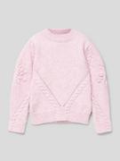 Swetry dla dziewczynek - Sweter z dzianiny w jednolitym kolorze - miniaturka - grafika 1