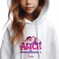 Bluzy dla dziewczynek - Bluza Dziecięca Biała Kaptur Prezent Alicja Z Krainy Czarów Imię Wzory 164 - miniaturka - grafika 1