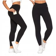 Legginsy - Gładkie Legginsy Damskie Sportowe z Kieszeniami Wysoki Stan Kryjące MORAJ L - miniaturka - grafika 1