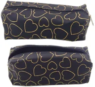 Piórniki - Piórnik Szkolny Biurowy Jednokomorowy Złote Serca Czarny 20x8 cm LEAN - miniaturka - grafika 1