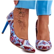 Czółenka - Modne Skórzane Szpilki Lewski Shoes 2659 Niebiesko-Czerwone wielokolorowe - miniaturka - grafika 1