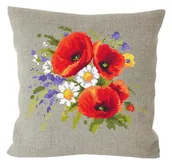 Pasmanteria - Haft krzyżykowy - Zestaw do haftu - Poduszka lniana z makami - miniaturka - grafika 1