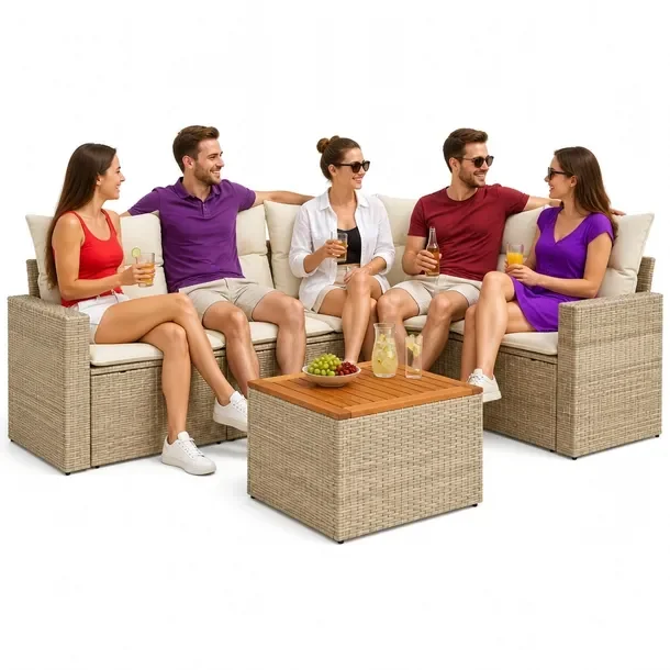 Zestaw wypoczynkowy ogrodowy beżowy z rattanem PE, wymiary: 62x62x69 cm, 5