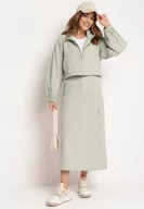 Komplety damskie - Miętowy Komplet Casualowy Bluza z Suwakiem i Stójką oraz Spódnica z Kieszeniami Hettora - miniaturka - grafika 1