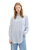 Bluzki damskie - TOM TAILOR Denim Damska bluzka lniana Basic, 31715 - White Blue Vertical Stripe, M - miniaturka - grafika 1
