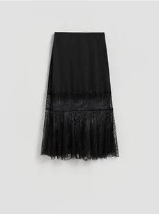 Reserved - Spódnica midi z koronką - czarny - Spódnice - miniaturka - grafika 1