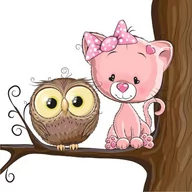 Naklejki na ścianę - Naklejki ścienne dla dzieci 70cm Kotek i sówka, 70x70 cm - miniaturka - grafika 1