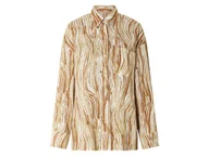 Bluzki damskie - esmara® Bluza damska oversize z zapinanym kołnierzem (34, Wzorzysty biały/beżowy) - miniaturka - grafika 1