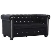 Sofy i kanapy - vidaXL Sofa Chesterfield, 2-os., obita aksamitem, 146x75x72 cm, czarna - miniaturka - grafika 1