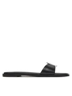 Calvin Klein Klapki Flat Slide W/Ck Hw Big - Lth HW0HW02482 Czarny - Klapki i japonki damskie - miniaturka - grafika 1