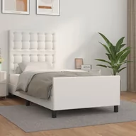 Łóżka - Lumarko Rama łóżka z zagłówkiem, biała, 90x190 cm, obite sztuczną skórą - miniaturka - grafika 1