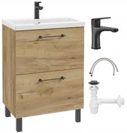 Szafki łazienkowe - Szafka łazienkowa z umywalką baterią i syfonem 60x80cm Stojąca Dąb Craft Cassandra - miniaturka - grafika 1