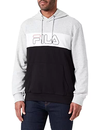 FILA Męska bluza z kapturem Seymour Blocked Logo, jasnoszara melanżowa,  czarno-jasna biel, XL, Light Grey Melange-Black-Bright White, XL - Ceny i  opinie na Skapiec.pl