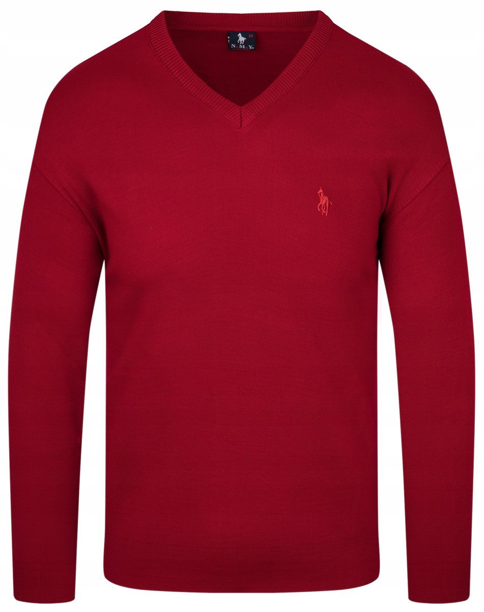 SWETER MĘSKI V SEREK - WEŁNA - KNK - CZERWONY -3XL