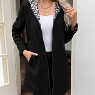 Kurtki damskie - TEMU Kurtka z Kapturem w Lamparcie Wzory dla Kobiet - Dwukolorowy Płaszcz na Zamek, Pranie Maszynowe, Elegancki Styl Dzikiej Natury na Codzień i - miniaturka - grafika 1