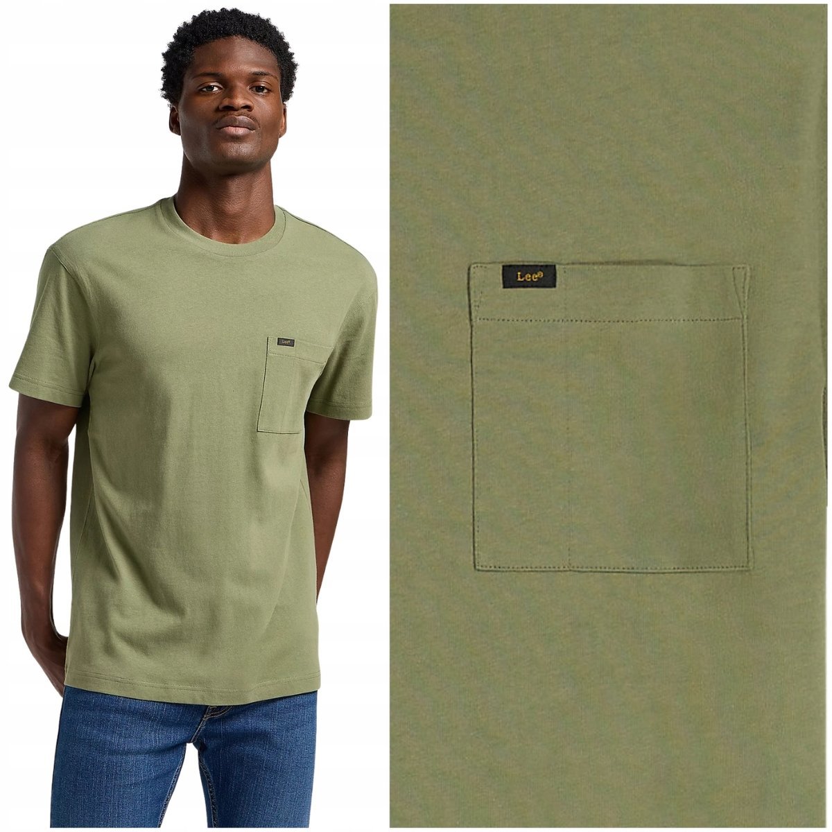 Lee RELAXED POCKET TEE T-SHIRT luźna zielona bawełniana koszulka kieszeń S
