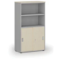 Szafy biurowe - Szafa biurowa kombinowana PRIMO GRAY, drzwi przesuwne na 2 poziomach, 1434 x 800 x 420 mm, szary/brzoza - miniaturka - grafika 1