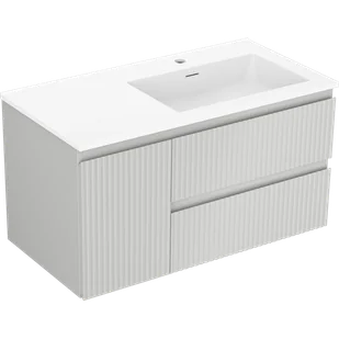 Mexen Rivel szafka łazienkowa 90 cm z umywalką Otis prawą, 2S, 1D, ryflowana, szara mat/biała mat - 91A23-09047-3-BBFFF62-W18P01 - Szafki łazienkowe - miniaturka - grafika 1