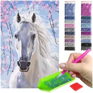 Dekoratorstwo - Haft Diamentowy ARTULIO, Obraz DIY 5D, Diamond Painting, Mozaika diamentowa 40x60cm (Biały koń) + zestaw akcesoriów - miniaturka - grafika 1