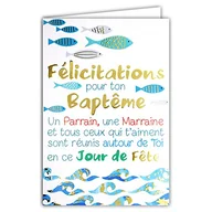 Kartki okolicznościowe i zaproszenia - Afie Kartka z życzeniami na chrzest, chrzest, chrzest, chrzest, chrzest, chrzest, ryby, wodę, niebieski, złoty, wyprodukowana we Francji 69-7082 - miniaturka - grafika 1
