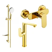 Baterie umywalkowe - Mexen Milo DF05 zestaw prysznicowy, złoty - miniaturka - grafika 1