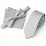 Krawaty i muchy męskie - Zestaw krawat + mucha + poszetka - szary - miniaturka - grafika 1