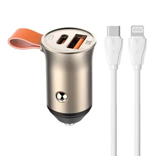 Ładowarka samochodowa LDNIO C509Q, USB + USB-C, 30W + kabel USB-C do Lightning (złota) - Ładowarki samochodowe - miniaturka - grafika 1