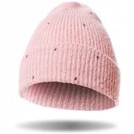 Czapki damskie - CZAPKA DAMSKA ZIMOWA JESIENNA CIEPŁA GRUBA BEANIE PRĄŻKOWANA RÓŻOWA MORAJ PINK - miniaturka - grafika 1