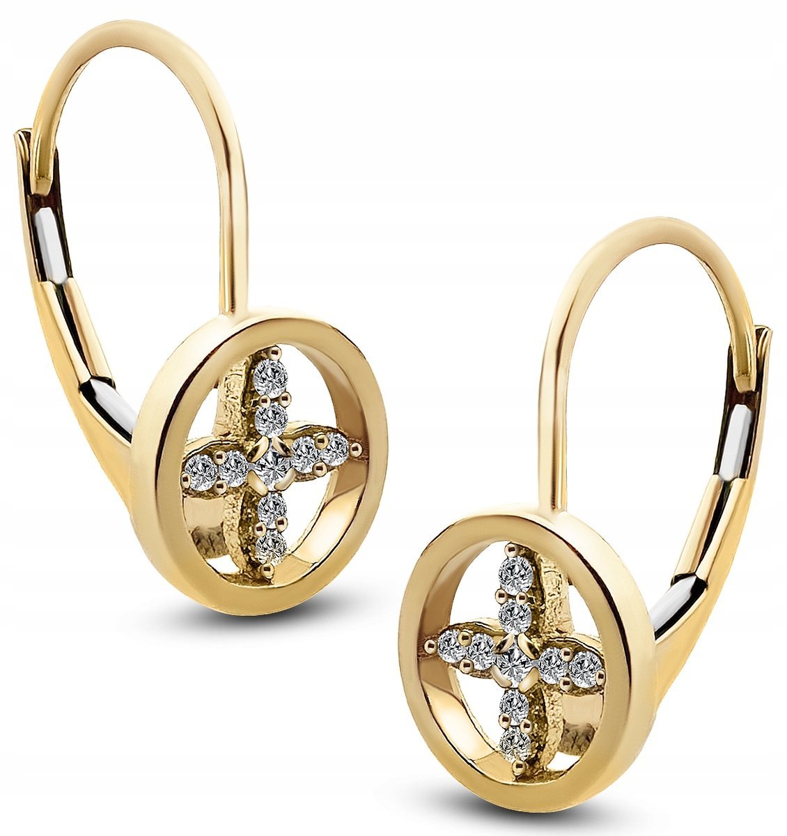 ZŁOTE KOLCZYKI KWIATKI CYRKONIE FIORE TONDO 585