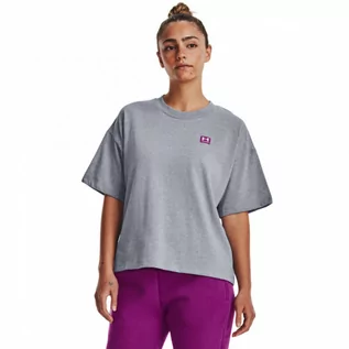 Koszulki sportowe damskie - Damski t-shirt z nadrukiem Under Armour Logo LC Oversized HW SS - szary - UNDER ARMOUR - grafika 1
