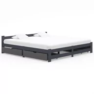 Łóżka - Lumarko Rama łóżka z 4 szufladami, ciemnoszara, sosnowa, 200 x 200 cm - miniaturka - grafika 1