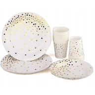 Naczynia i sztućce jednorazowe - ZŁOTE TALERZE KUBKI SERWETKI PAPIEROWE URODZINY - miniaturka - grafika 1