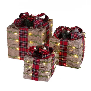 Zestaw prezentów z LED brązowo-czerwony - Ozdoby bożonarodzeniowe - miniaturka - grafika 1