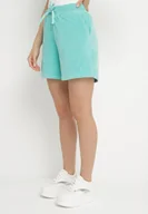 Spodenki damskie - Jasnozielone Welurowe Szorty Ozdobione Wiązaniem Ralladia - miniaturka - grafika 1