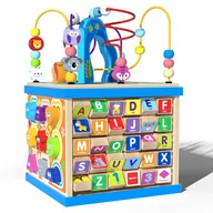 Sortery dla dzieci - DREWNIANY SORTER KOSTKA EDUKACYJNA ALFABET KOLOROWY MONTESSORI Z LABIRYNTEM - miniaturka - grafika 1